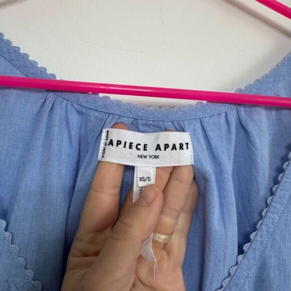 Apiece Apart 100% Cotton Ruffled Hem Midi Dress - Light Blue | Size XS/S - Picture 2 of 9